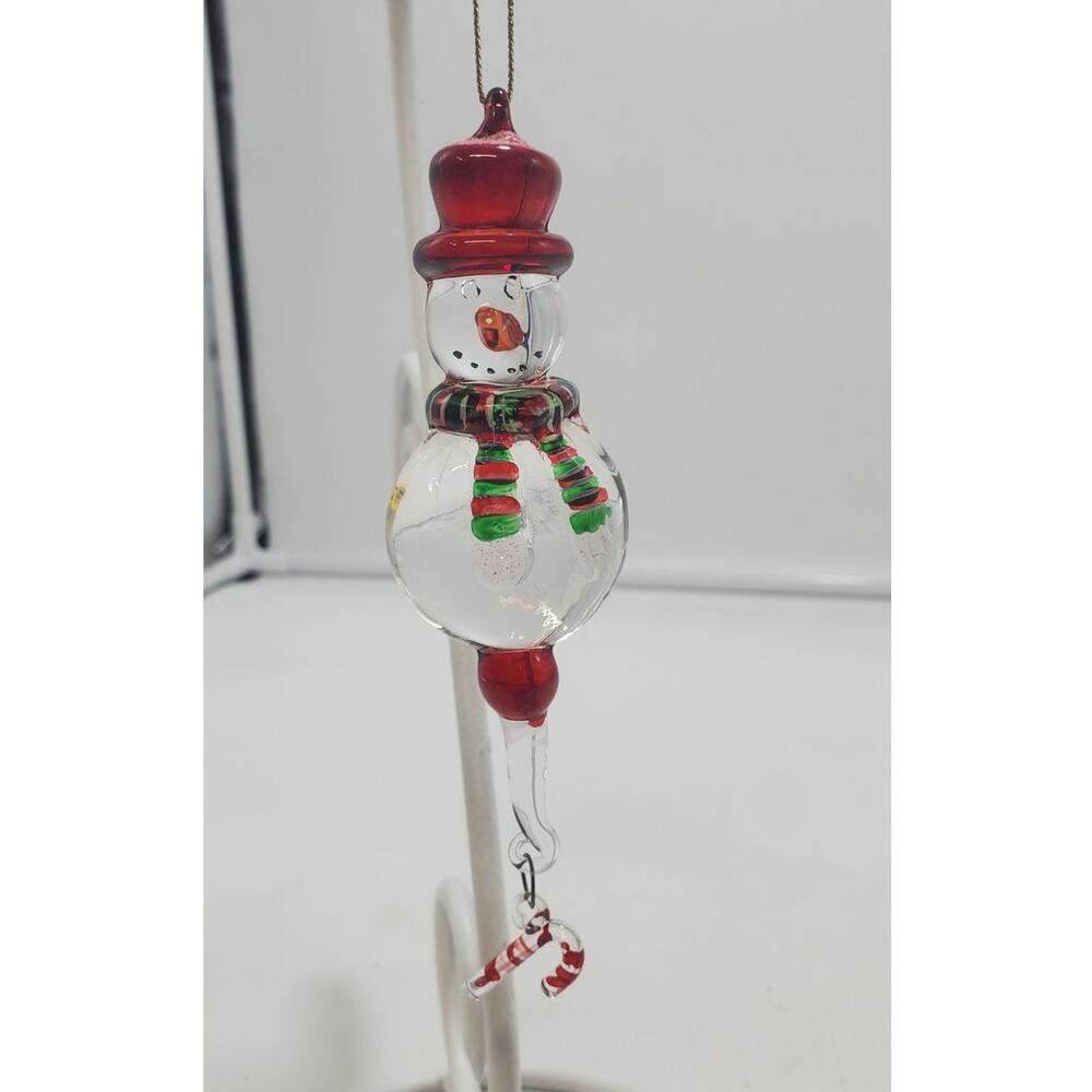 Glass Snowman Ornament Red Hat, Hand Blown